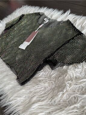 NWT Da Veamor "Made for Love" black rhinestone mesh top S/M; L/XL